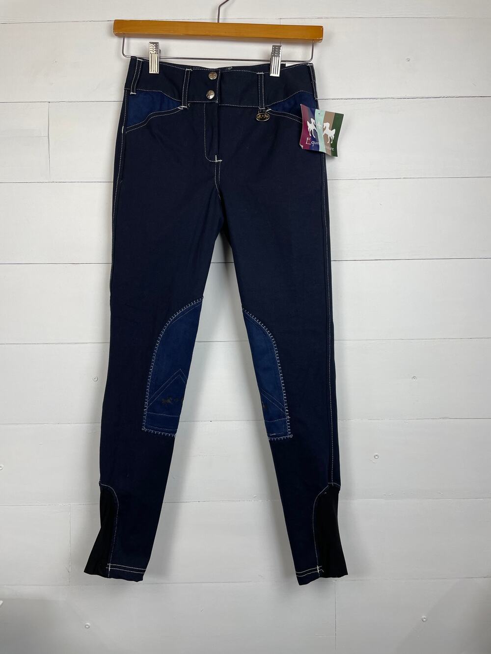 NWT Equine Couture Sportif Natasha Knee Patch Breeches Navy White Size 24